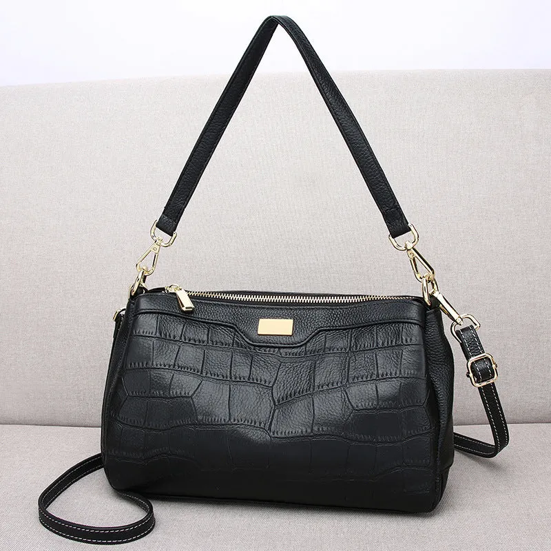STOREXQ Qiya Women's Bag Guangzhou Genuine Leather Factory First Layer Cowhide Sewing Line Soft Leather Shoulder Messenger Bag Multi-Compartment Small Square Bag