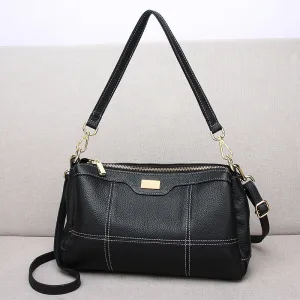 STOREXQ Qiya Women's Bag Guangzhou Genuine Leather Factory First Layer Cowhide Sewing Line Soft Leather Shoulder Messenger Bag Multi-Compartment Small Square Bag
