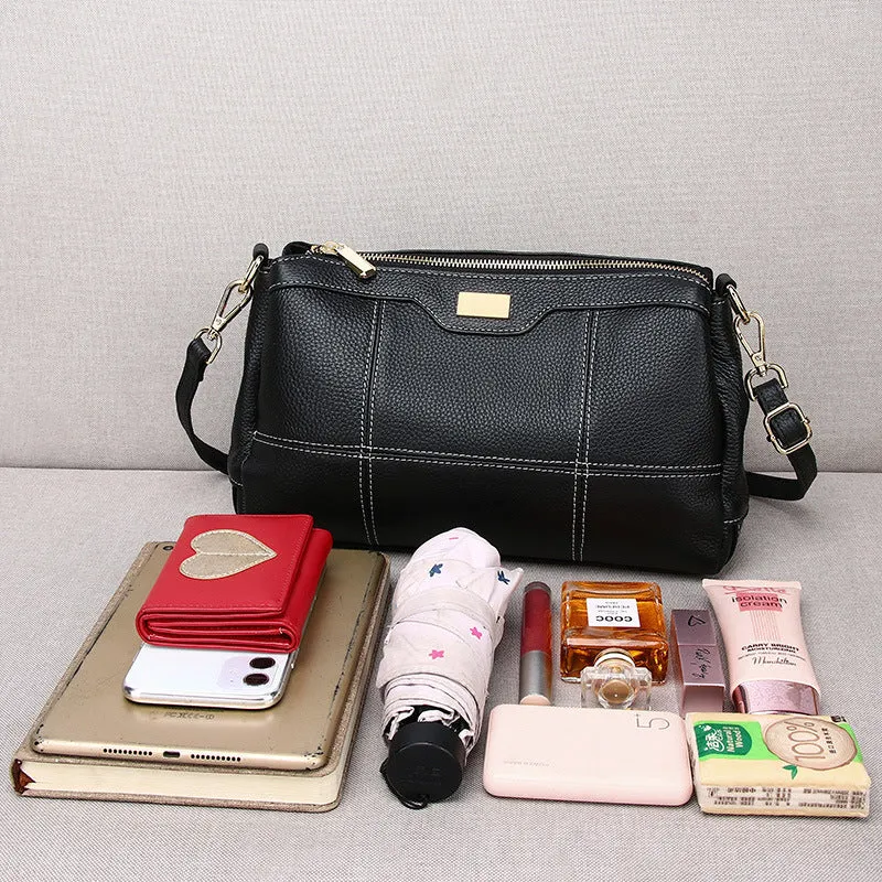 STOREXQ Qiya Women's Bag Guangzhou Genuine Leather Factory First Layer Cowhide Sewing Line Soft Leather Shoulder Messenger Bag Multi-Compartment Small Square Bag