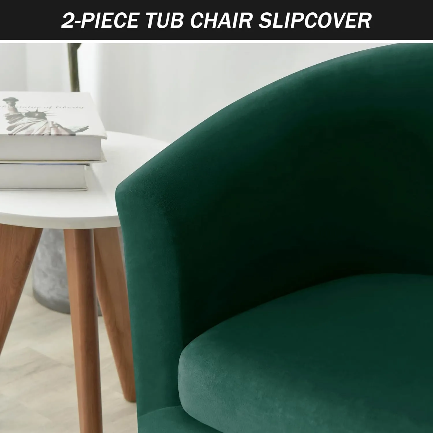 Stretch Tub Chair Covers, 2-Piece Club Chair Slipcover with Cushion Cover Soft Velvet Armchair Slipcovers Furniture Protector for Living Room (Green)
