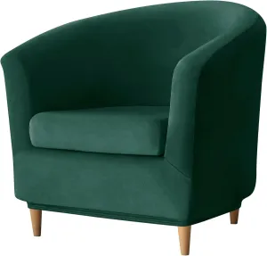 Stretch Tub Chair Covers, 2-Piece Club Chair Slipcover with Cushion Cover Soft Velvet Armchair Slipcovers Furniture Protector for Living Room (Green)