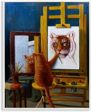 Stupell Industries Cat Confidence Self Portrait as a Tiger Funny Painting, Design by Lucia Heffernan White Framed Wall Art, 11 x 14, Multi-Color