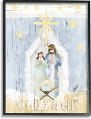 Stupell Industries Holy Night Holiday Nativity Stable Yellow Stars, Designed by Andi Metz Black Framed Wall Art, 11 x 14, Blue