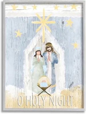 Stupell Industries Holy Night Holiday Nativity Stable Yellow Stars, Designed by Andi Metz Gray Framed Wall Art, 11 x 14, Blue