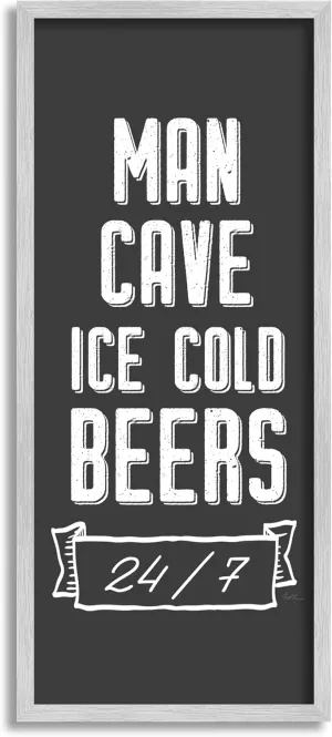 Stupell Industries Man Cave Ice Cold Beers 24/7 Retro Sign, Designed by Natalie Carpentieri Gray Framed Wall Art, 13 x 30, White