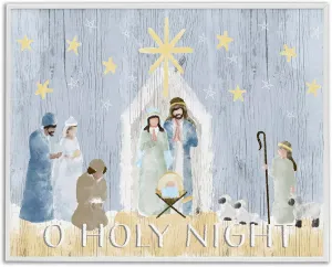 Stupell Industries Nativity Barn Stable Christmas Holiday Rustic Scene, Designed by Andi Metz White Framed Wall Art, 16x20, Blue