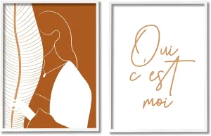 Stupell Industries Oui C'est Moi French Phrase Woman Behind Palms, Designed by Birch&Ink White Framed Wall Art, 2pc, Each 16 x 20, Orange