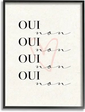 Stupell Industries Oui Non French Phrase Pink Heart Parisian Typography, Design by Daphne Polselli Black Framed Wall Art, 11 x 14, Beige