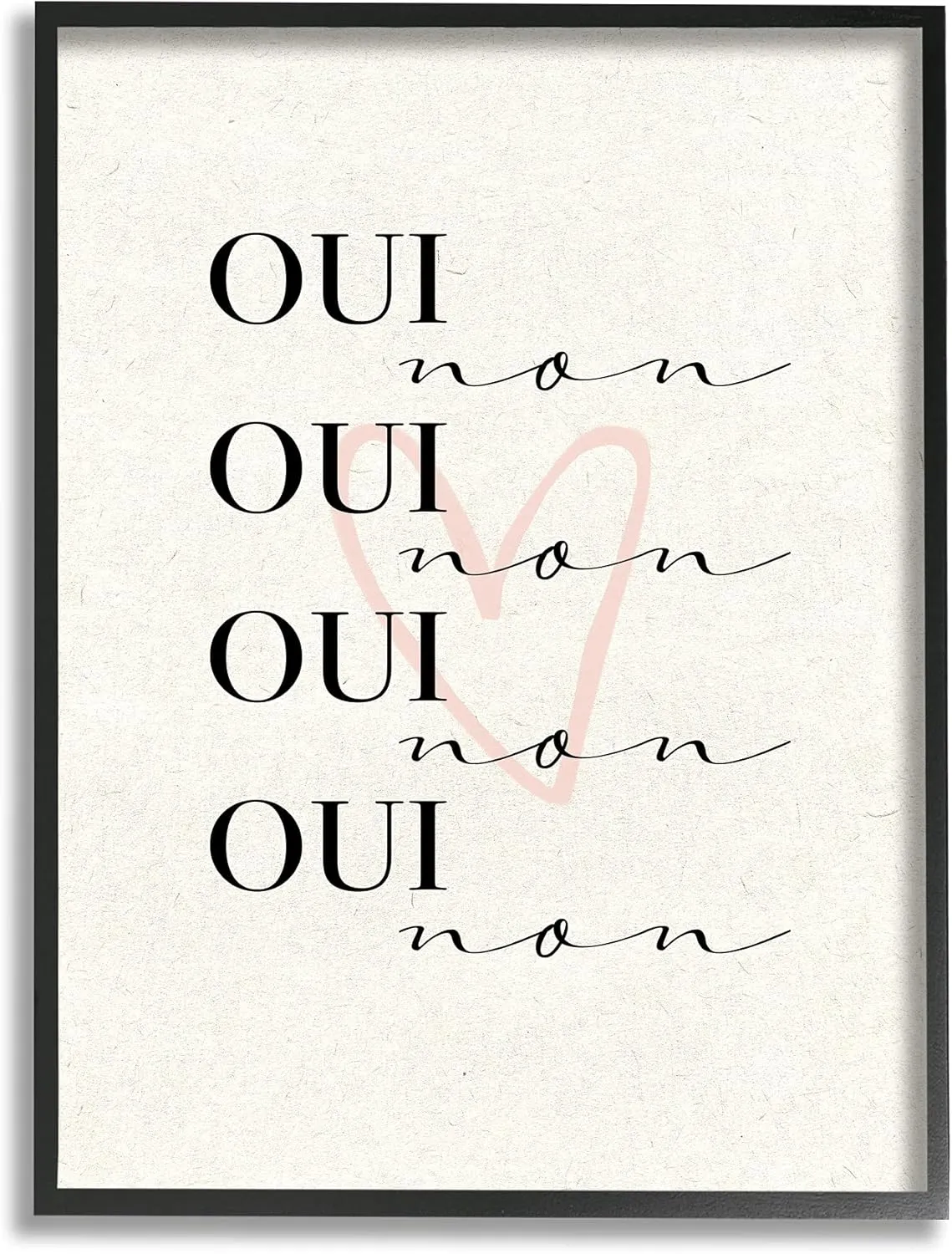 Stupell Industries Oui Non French Phrase Pink Heart Parisian Typography, Design by Daphne Polselli Black Framed Wall Art, 11 x 14, Beige
