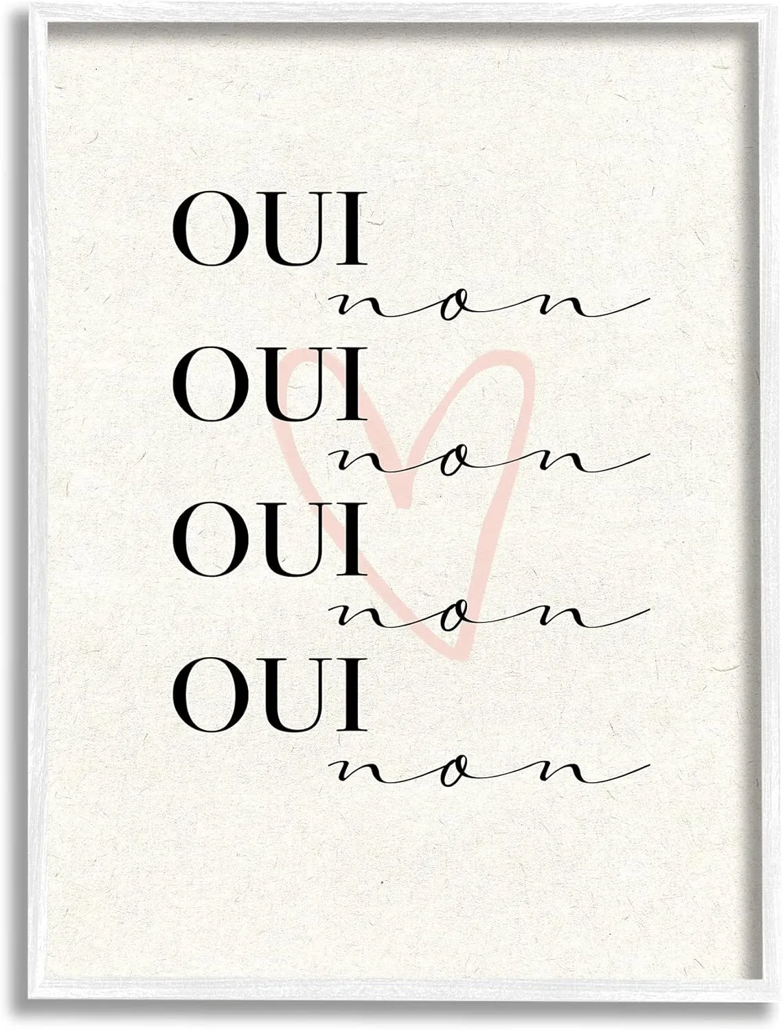 Stupell Industries Oui Non French Phrase Pink Heart Parisian Typography, Design by Daphne Polselli White Framed Wall Art, 11 x 14, Beige