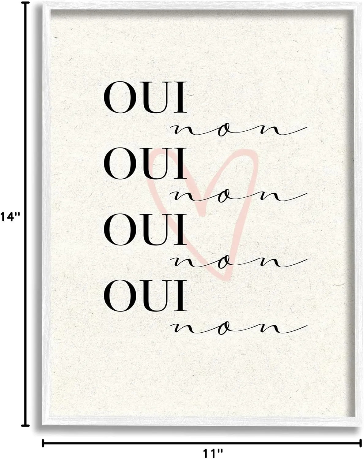 Stupell Industries Oui Non French Phrase Pink Heart Parisian Typography, Design by Daphne Polselli White Framed Wall Art, 11 x 14, Beige