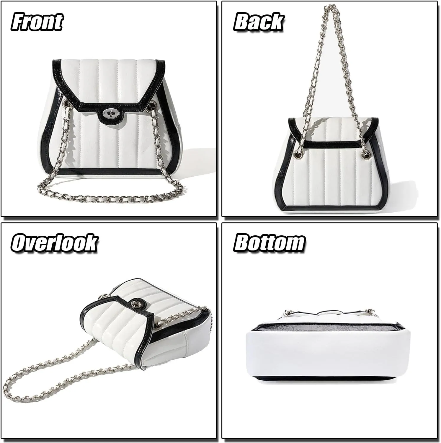 Stylish Quilted Shoulder Bag for Women Ladies Small Cowhide Leather Satchel Bag Elegant Handbag with Chain Strap