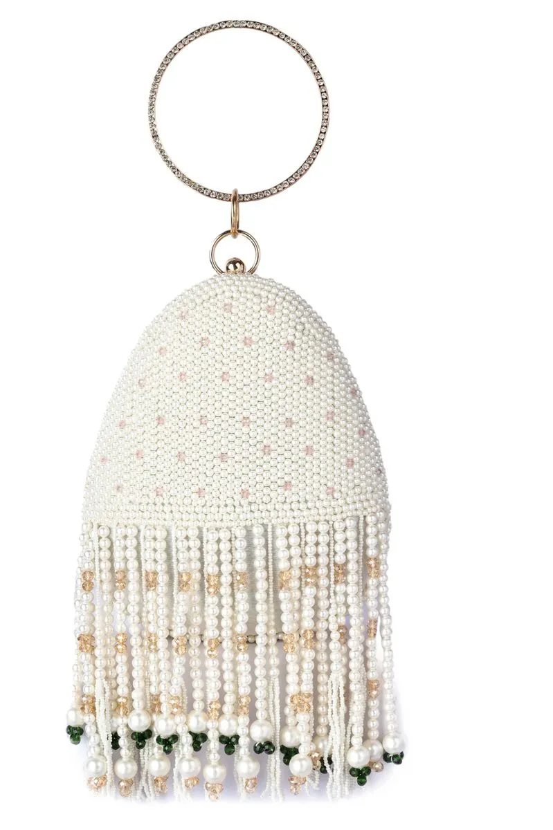Sukriti Kakar LA Pearl Handembroidered Tassel Clutch (With minor imperfections)