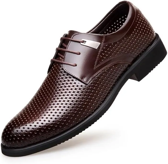 Summer Cowhide Hollow Shoes Men's Comfortable Breathable Leather Sandals Fashion lace-up Lightweight Formal Business Men's Shoes(Brown,41)