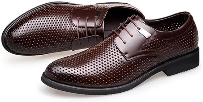 Summer Cowhide Hollow Shoes Men's Comfortable Breathable Leather Sandals Fashion lace-up Lightweight Formal Business Men's Shoes(Brown,41)