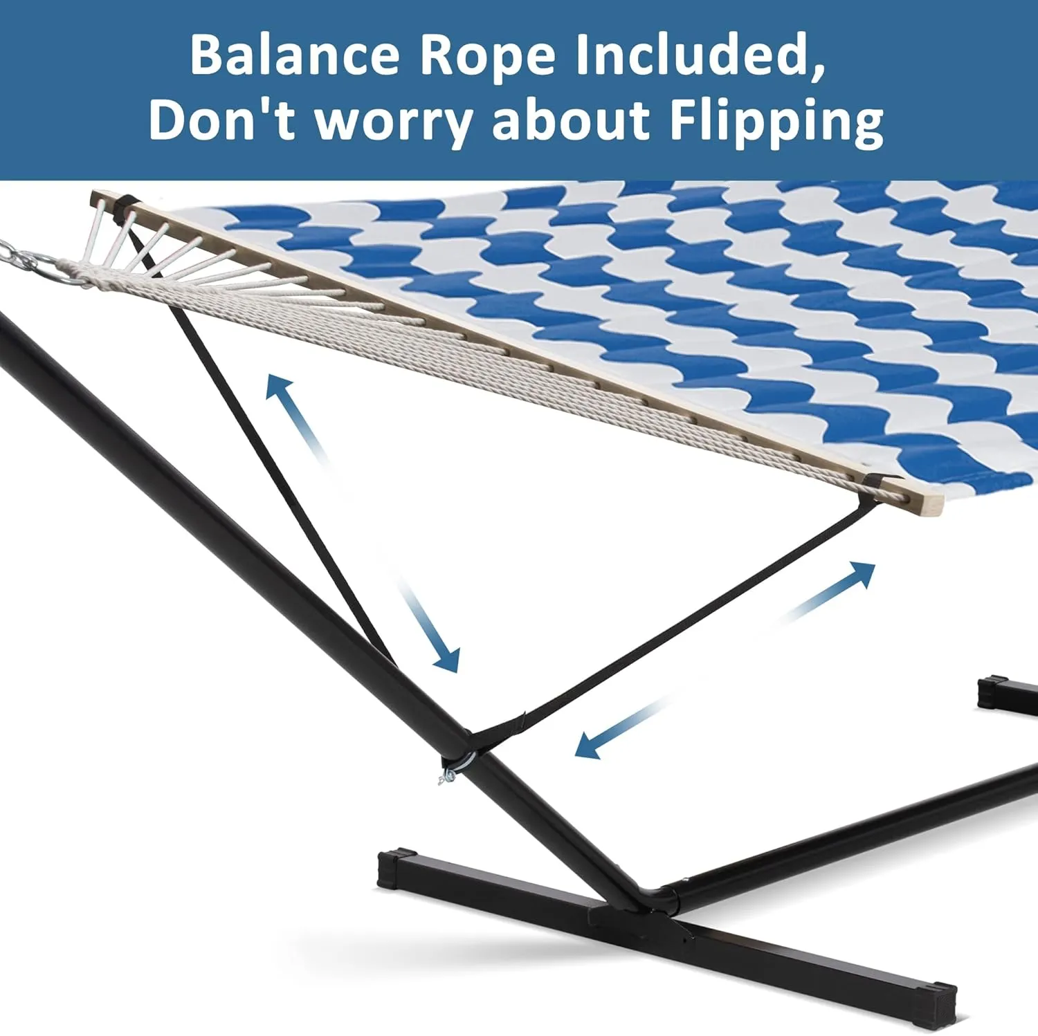 SUNCREAT Portable Hammock with Stand, Two Person Hammock with Portable Stand for 2 Person, Blue Waves