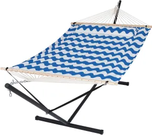 SUNCREAT Portable Hammock with Stand, Two Person Hammock with Portable Stand for 2 Person, Blue Waves