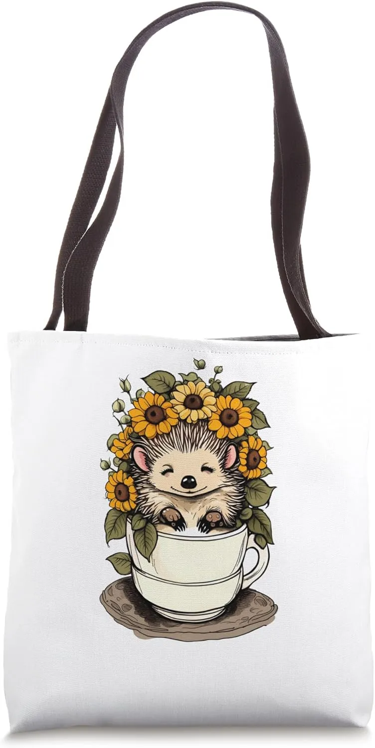 Sunflower Garden Hedgehog in a Teacup. Tote Bag