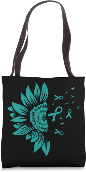 Sunflower Ovarian Cancer Teal Ribbon Cool Awareness Gifts Tote Bag