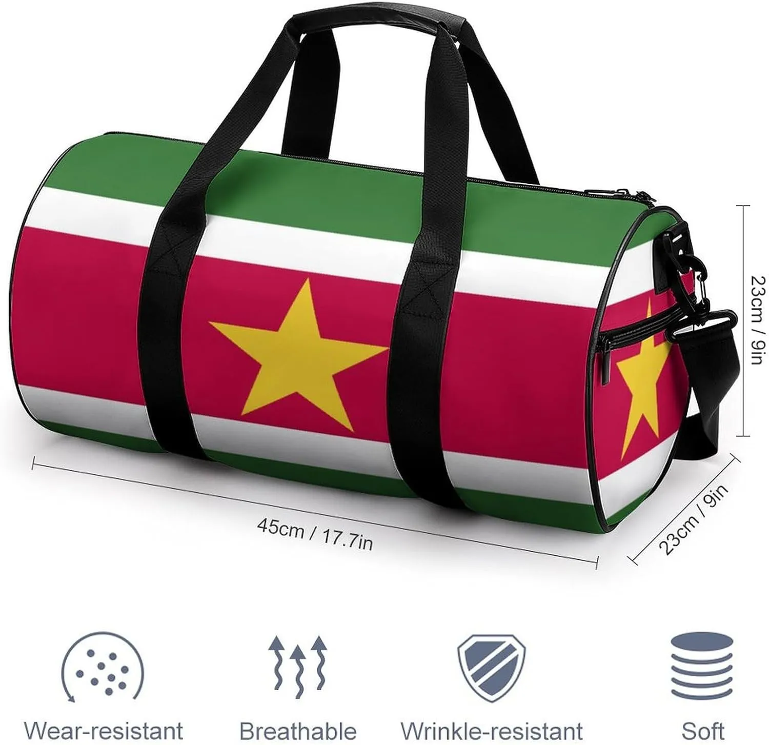 Suriname Flag Waterproof Sports Duffel Bag with Dry Wet Separation for Gym Beach Travel