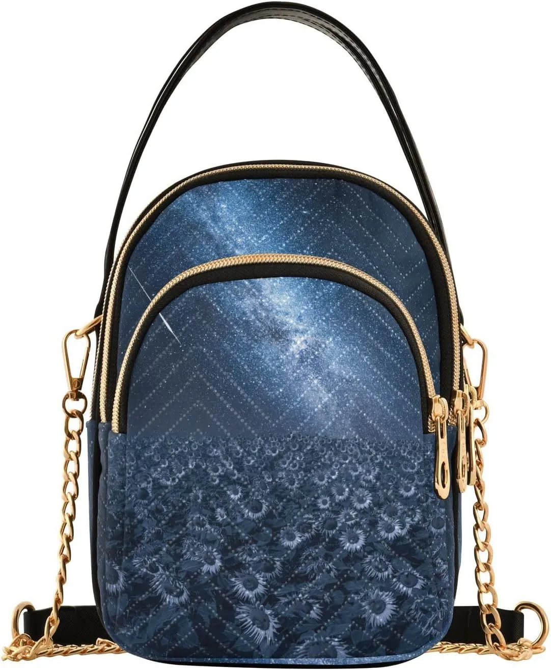 susiyo Sunflower Field at Night and Milky Way Quilted Crossbody Bag Small Women Shoulder Purses with Chain Strap