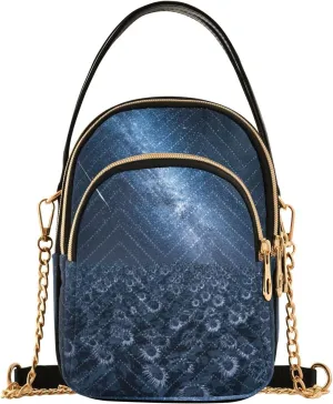 susiyo Sunflower Field at Night and Milky Way Quilted Crossbody Bag Small Women Shoulder Purses with Chain Strap
