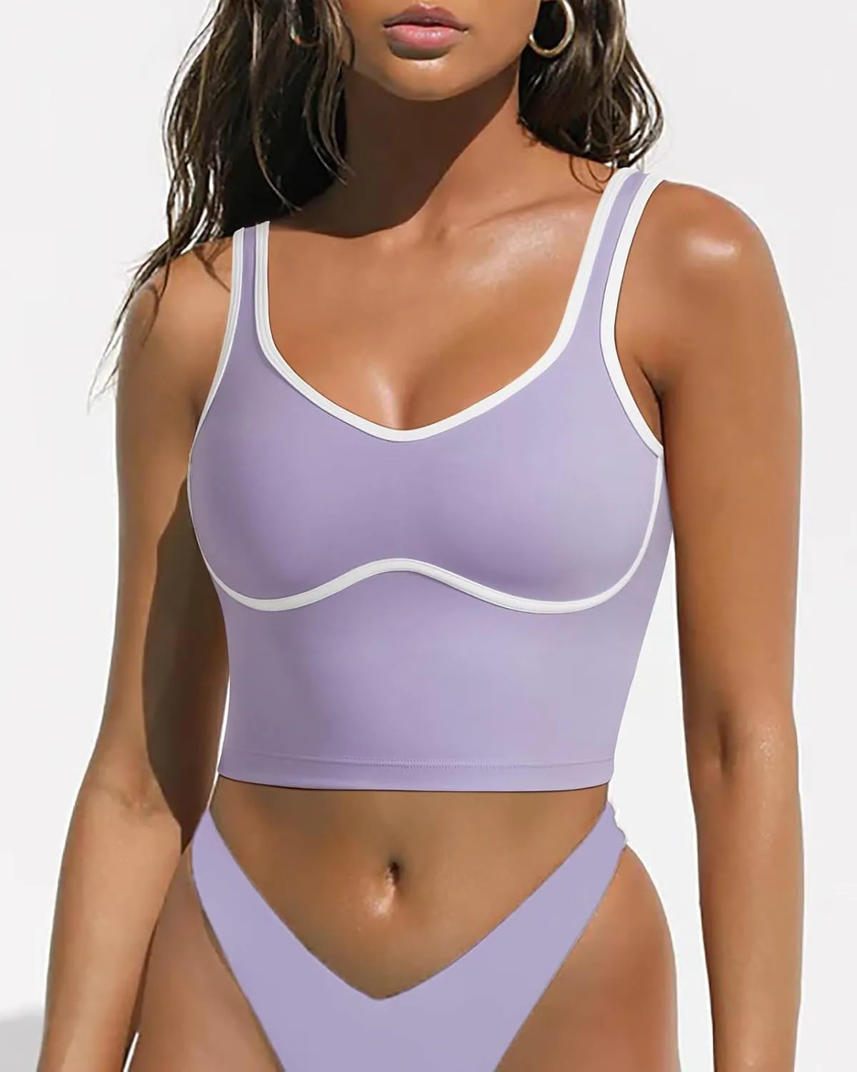 SUUKSESS Women Sweetheart Neckline Longline Sports Bra Padded Basic Workout Crop Tank Top