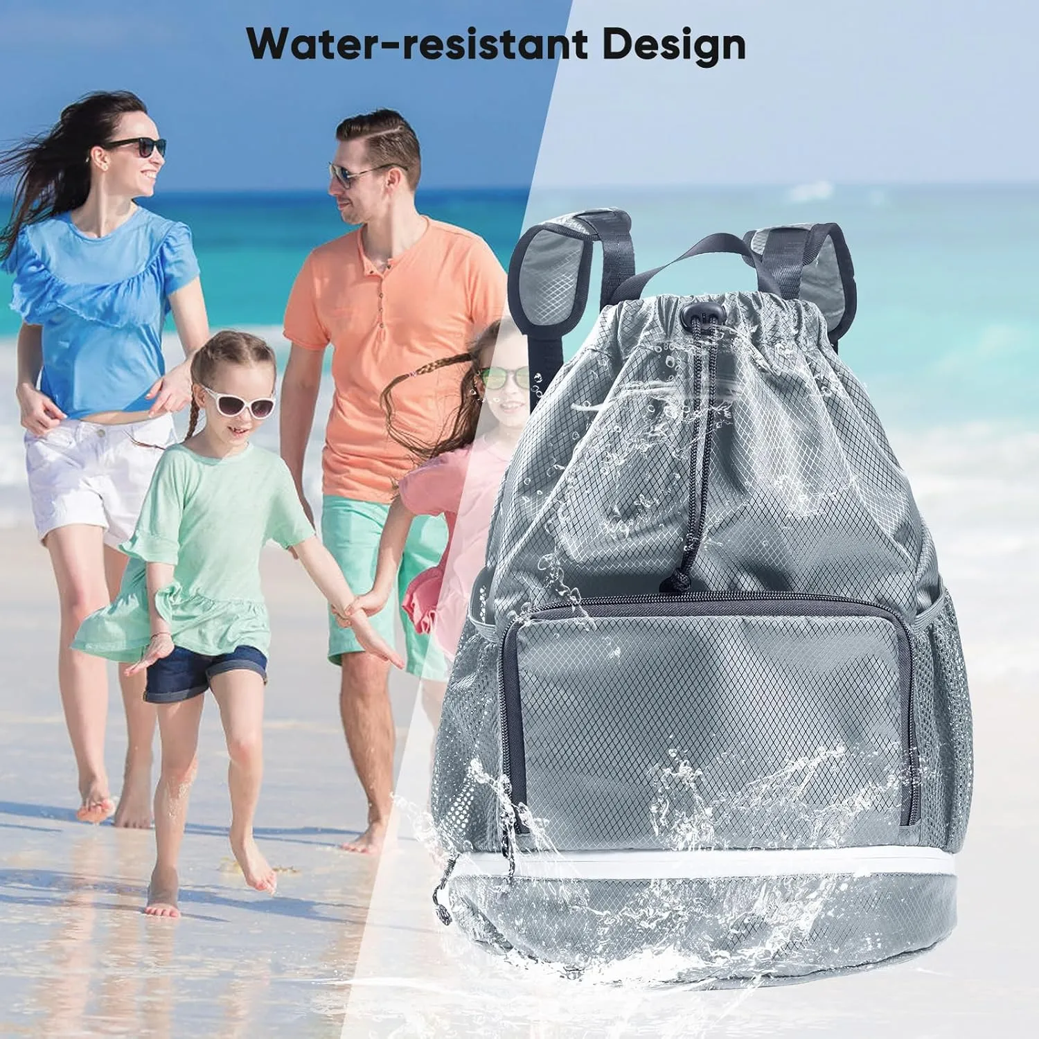 Swim Bag Beach Backpack Sports Drawstring Backpack - Gym Bag with Shoes Compartment and Waterproof Pocket for Gym Accessories, Swim Essentials - Kids Swim Backpack Mens Beach Bag, Workout Bag