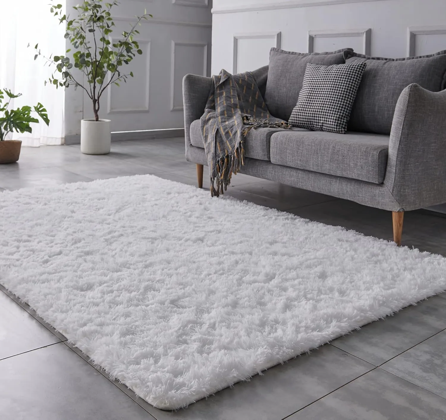 TABAYON Luxury Shag Area Rug, 3x5 Feet Ivory Rectangle Plush Fuzzy Rugs, Non-Slip Shaggy Furry Carpets for Bedroom