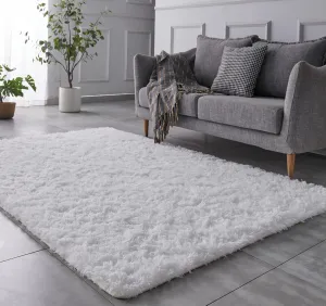 TABAYON Luxury Shag Area Rug, 3x5 Feet Ivory Rectangle Plush Fuzzy Rugs, Non-Slip Shaggy Furry Carpets for Bedroom
