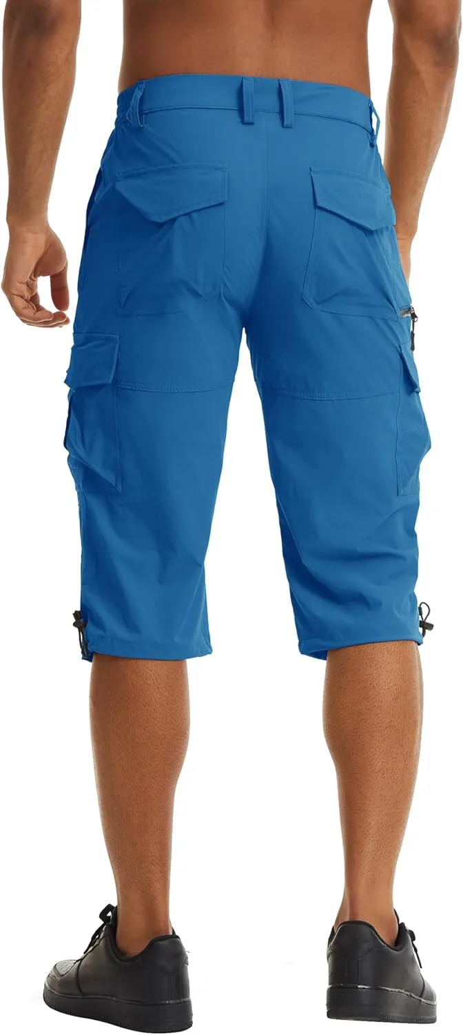 TACVASEN Men's Capri Pants Quick Dry Cargo Hiking Water Resistant Work Summer Long Shorts Below Knee
