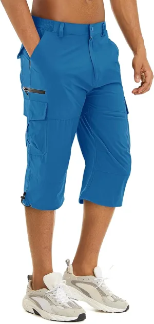 TACVASEN Men's Capri Pants Quick Dry Cargo Hiking Water Resistant Work Summer Long Shorts Below Knee