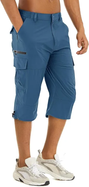 TACVASEN Men's Capri Pants Quick Dry Cargo Hiking Water Resistant Work Summer Long Shorts Below Knee