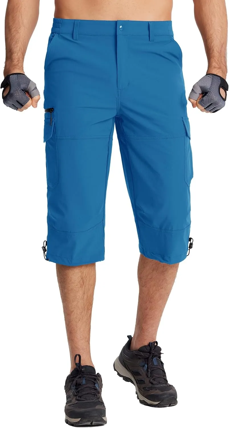 TACVASEN Men's Capri Pants Quick Dry Cargo Hiking Water Resistant Work Summer Long Shorts Below Knee