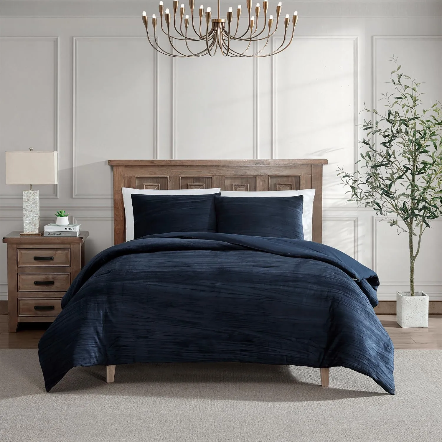 Tahari Home - King Comforter Set, Soft Crinkle Velvet Bedding with Matching Pillow Shams, Dorm Room Essentials, Solid Room Decor (Zadie Grey, King)