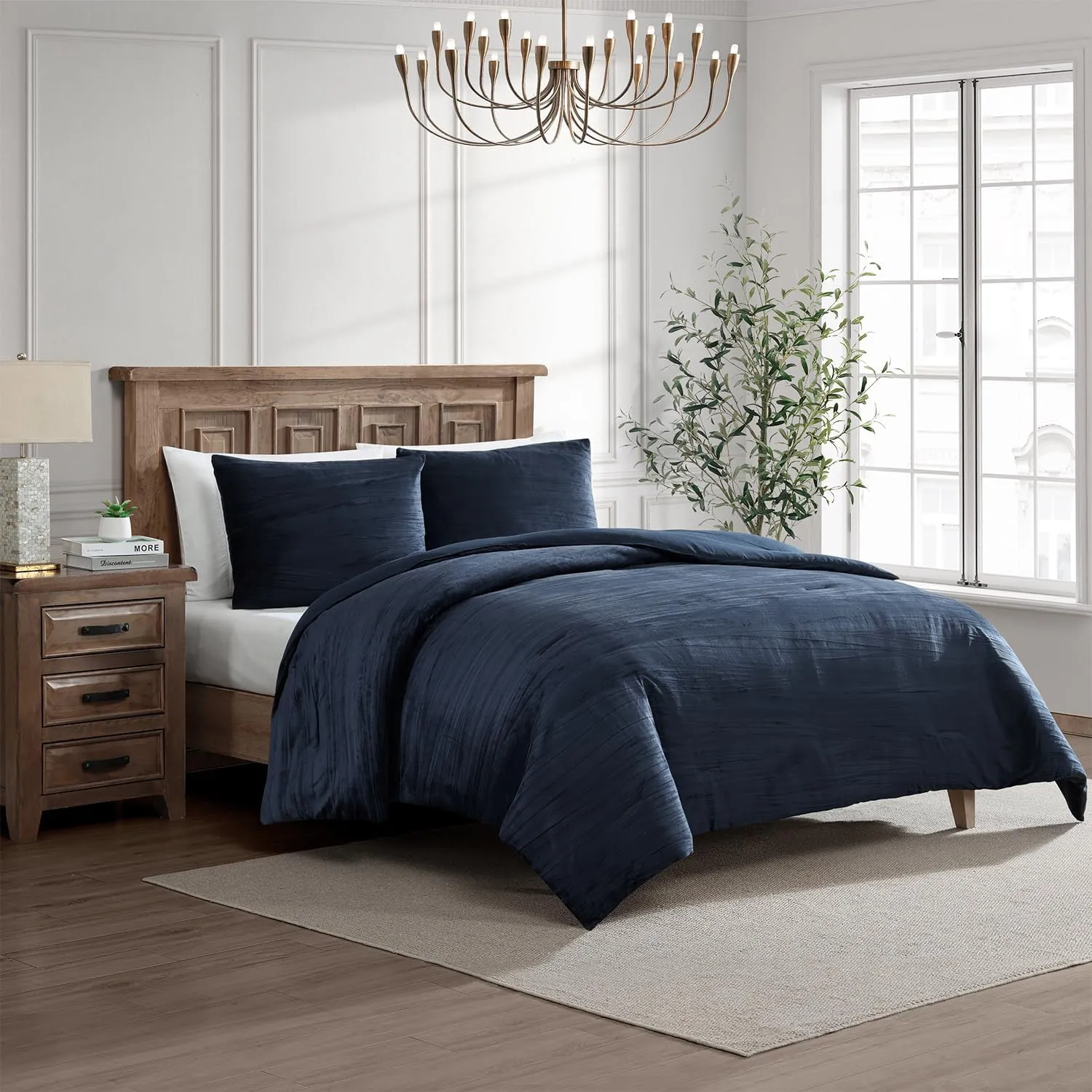 Tahari Home - King Comforter Set, Soft Crinkle Velvet Bedding with Matching Pillow Shams, Dorm Room Essentials, Solid Room Decor (Zadie Grey, King)
