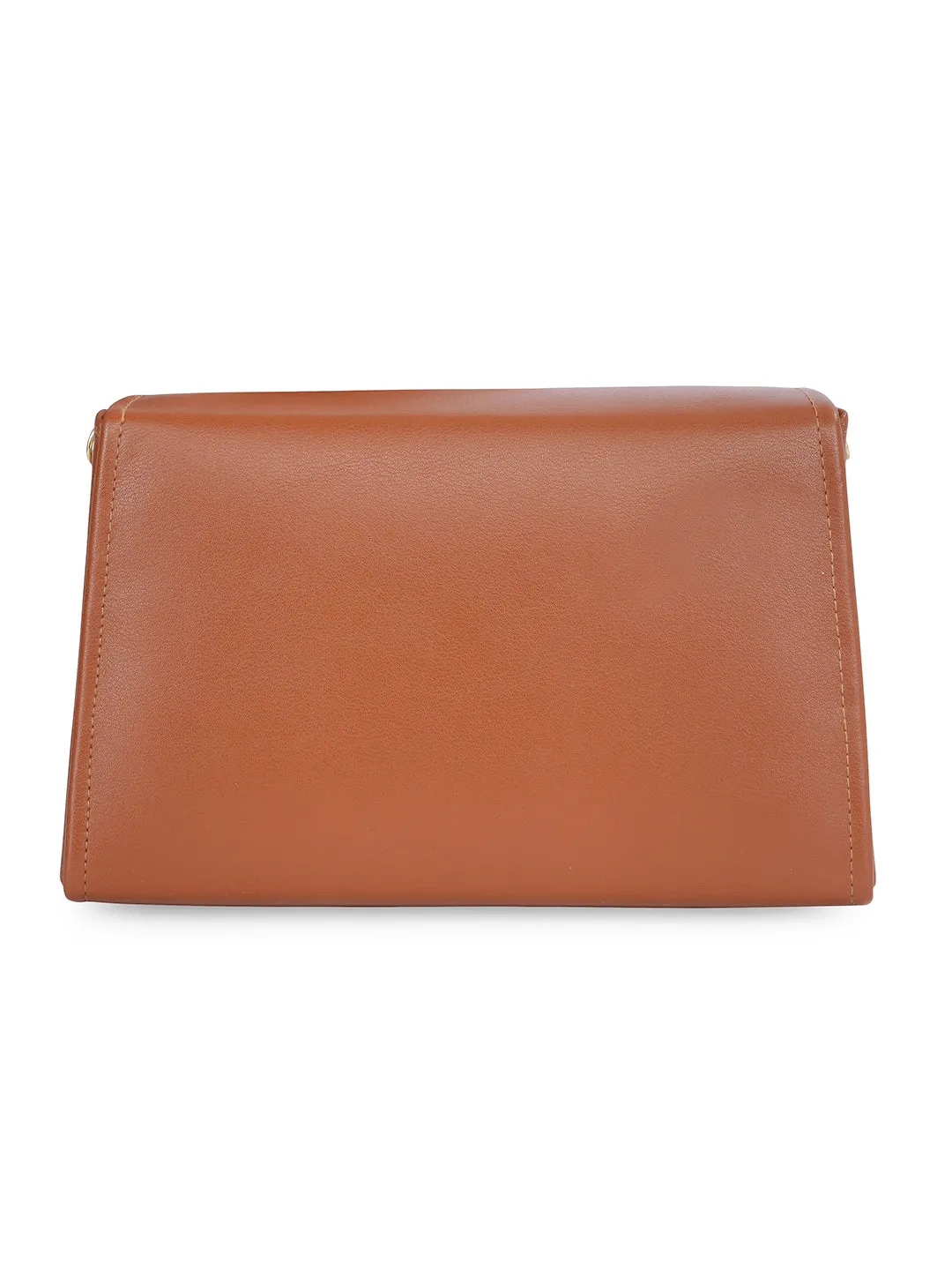 Tan L Alphabhet Intial Embellised Flap Bag
