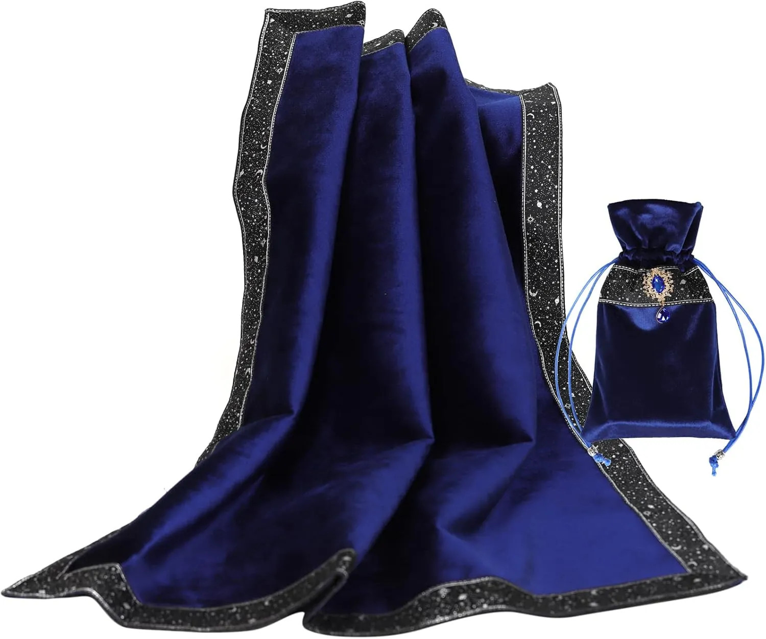 Tarot Cards Bag Divination Tablecloth Star River Lace Thickened Velvet Back Particle Bottom with Tarot Pouch(Blue)