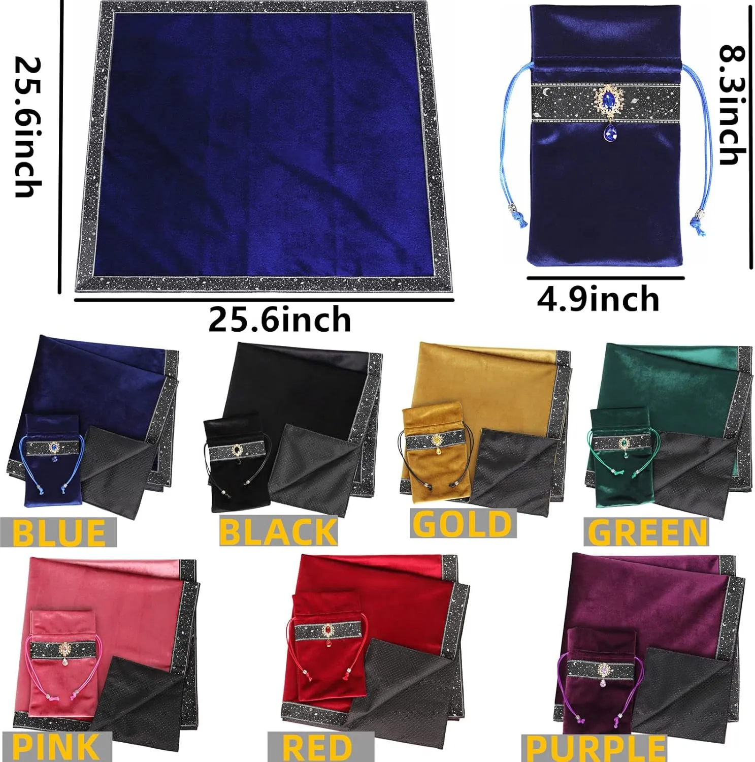Tarot Cards Bag Divination Tablecloth Star River Lace Thickened Velvet Back Particle Bottom with Tarot Pouch(Blue)