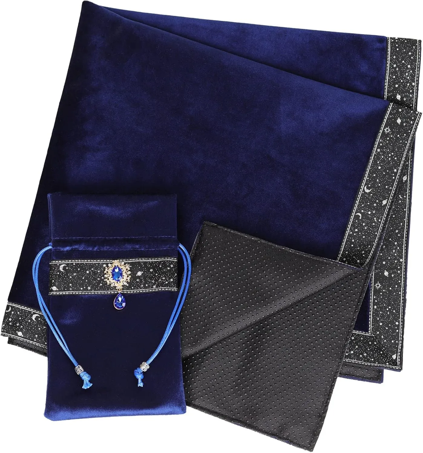 Tarot Cards Bag Divination Tablecloth Star River Lace Thickened Velvet Back Particle Bottom with Tarot Pouch(Blue)