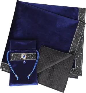 Tarot Cards Bag Divination Tablecloth Star River Lace Thickened Velvet Back Particle Bottom with Tarot Pouch(Blue)