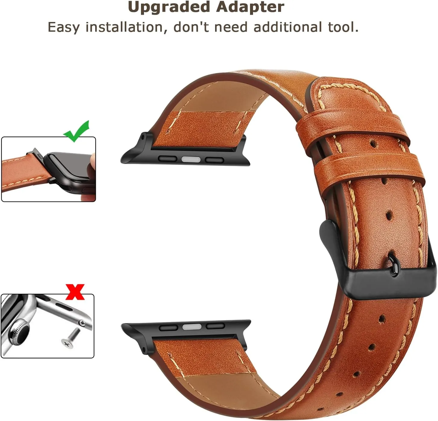 Tasikar Bands Compatible with Apple Watch Band 49mm 46mm 45mm 44mm 42mm Men Genuine Leather Replacement Bands Compatible with Apple Watch Ultra 2 SE Series 10 9 8 7 6 5 4 3 2 1, Classic Brown