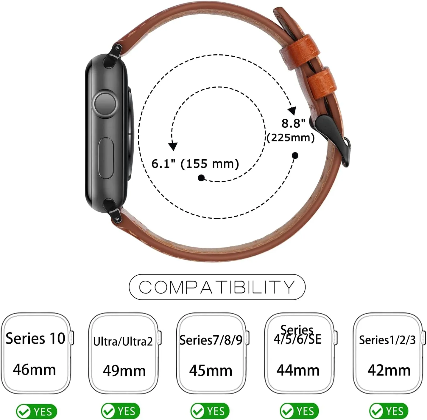 Tasikar Bands Compatible with Apple Watch Band 49mm 46mm 45mm 44mm 42mm Men Genuine Leather Replacement Bands Compatible with Apple Watch Ultra 2 SE Series 10 9 8 7 6 5 4 3 2 1, Classic Brown