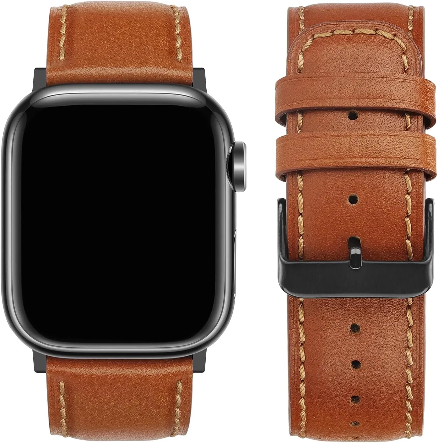 Tasikar Bands Compatible with Apple Watch Band 49mm 46mm 45mm 44mm 42mm Men Genuine Leather Replacement Bands Compatible with Apple Watch Ultra 2 SE Series 10 9 8 7 6 5 4 3 2 1, Classic Brown