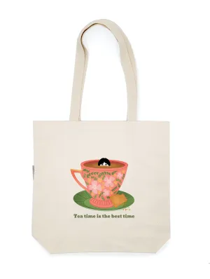 Tea Time Orange Floral Tote Bag