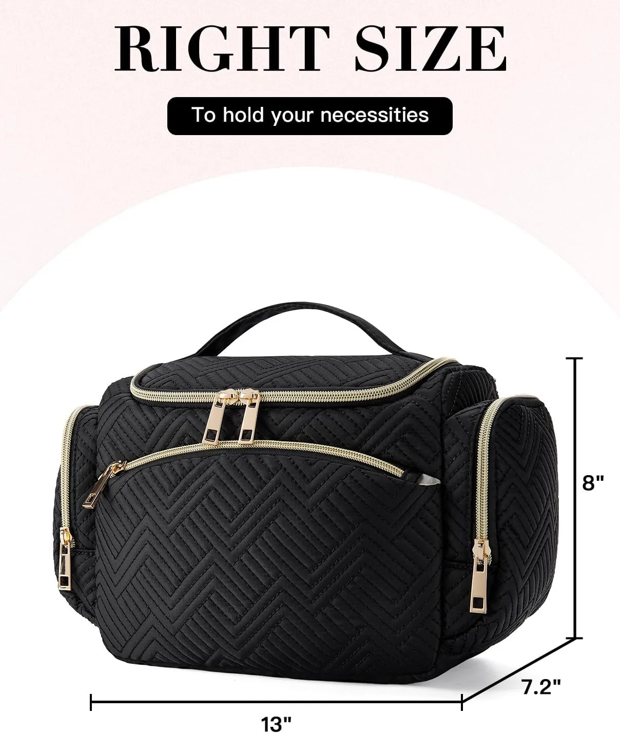 Telena Travel Toiletry Makeup Bag - Multifunctional Cosmetic Organizer Pack,Water Resistant Essentials for Women & Men, Portable Foldable Toiletries Kit, Dry and Wet Separation, Large Capacity, Black