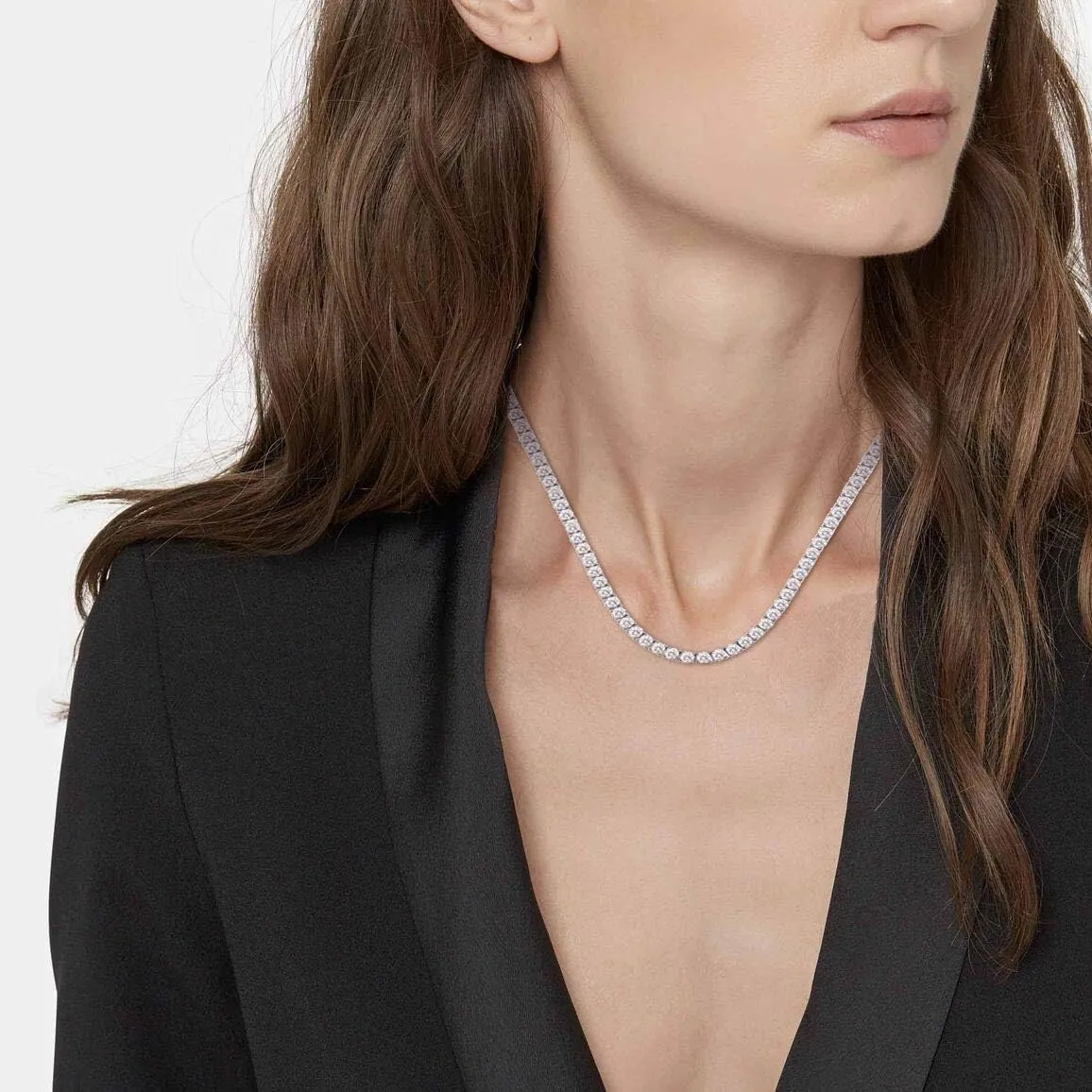 Tennis Necklace 18K White Gold Plated | 4.0mm Round Cubic Zirconia Cut Faux Diamond Tennis Chain for Women and Men