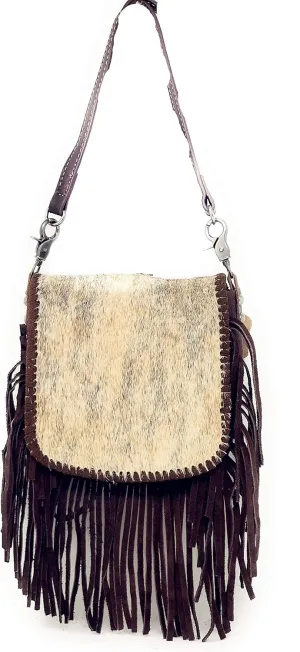Texas West Western Genuine Leather Cowhide Fur Fringe Womens Crossbody Bag in 3 Colors. Cow fur may vary.