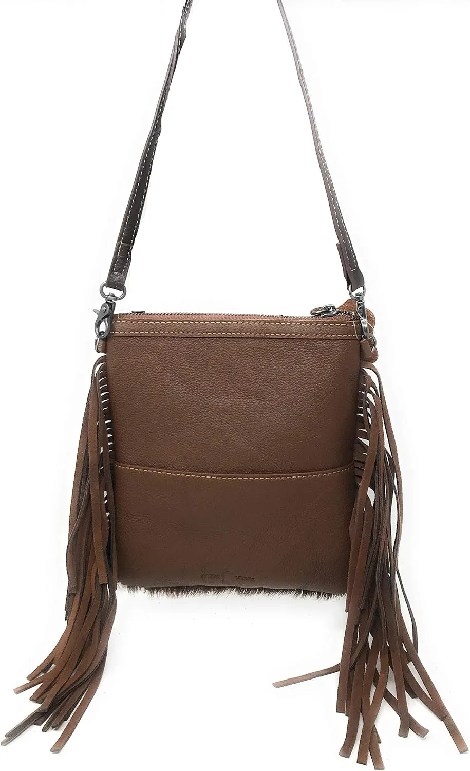 Texas West Western Genuine Leather Cowhide Fur Fringe Womens Crossbody Bag in 3 Colors. Cow fur may vary.