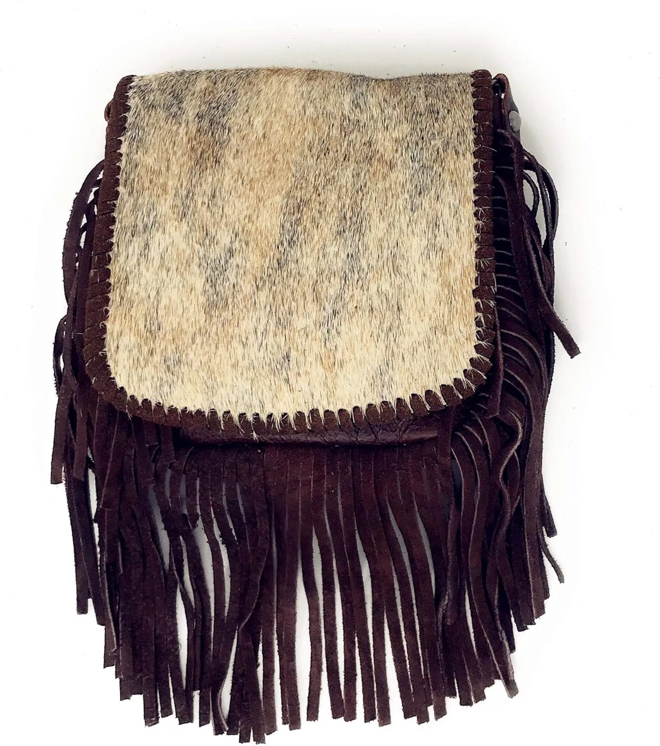 Texas West Western Genuine Leather Cowhide Fur Fringe Womens Crossbody Bag in 3 Colors. Cow fur may vary.